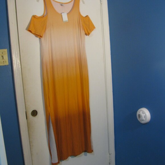 * Cato Orange Maxi Dress MP Medium Petite NWT Burnout Ombre Orange Cold Shoulder - Picture 5 of 5